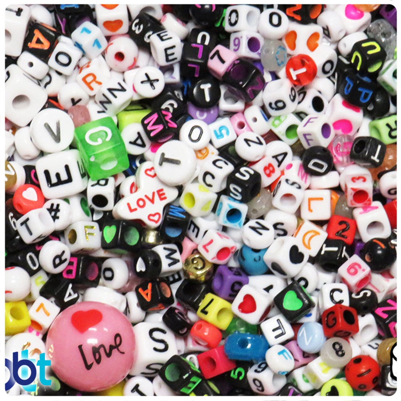 BeadTin Alphabet, Numbers & Symbols Plastic Alpha Beads Mix (4oz)